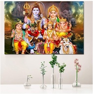Shiva Parvati Ganesha Indian Art Hindu God Figure Canvas Painting Religious Poster Print Wall Pictur