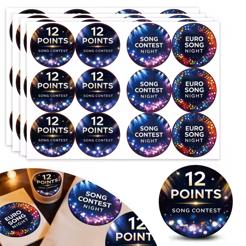 12 point song competition party badge sticker Eurovision Song Contest theme sticker party decoration