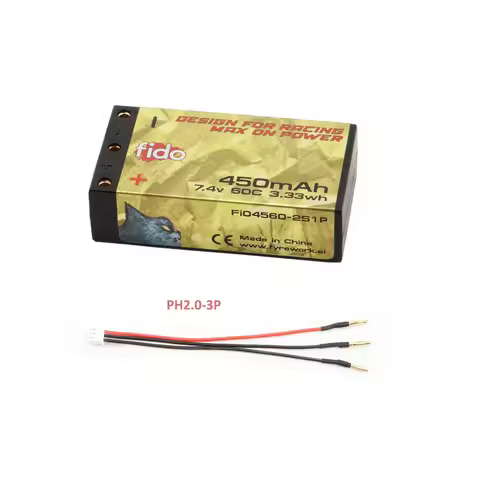 2PCS FIDO 2S 450mAh 7.4V 60C 2.0mm Bullet Hard Case LiPo Battery With PH2.0 -3P Plug For Mini RC Car
