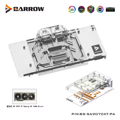 Barrow GPU Water Block For Sapphire RX 9070XT Gaming OC 16GB Nitro+ Graphics Card Cooler With Backpl