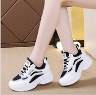 Giày thể thao nữ độn đế 2 màu full trắng và đen phản quang cao 7cm thich hơp đi chơi đi hoc đi làm