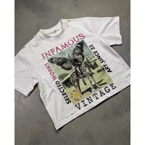 American New Era Culture Retro Summer Trend Brand Bold Abstract Art Pattern Print White T-shirt Men'