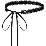 InnoHustle Retro Hollow Lace Necklace, 2-Piece Tulle Lace Necklace, Long Satin Tail Lace Necklace, B