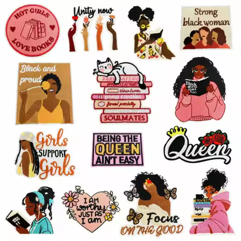 New Black Women Inspirational English Sew Iron-on Embroidered Patches Badge DIY Clothing Bag Coats J