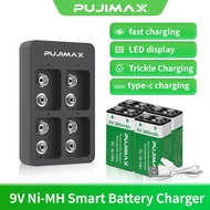 PUJIMAX NI-MH battery 9V battery Rechargeable battery with type-c LED NI-MH battery charger