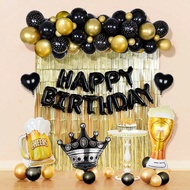 63pcs/Set Black & Gold Happy Birthday Decoration Kit, Balloon Arch Set, Banner With Metallic Tassels