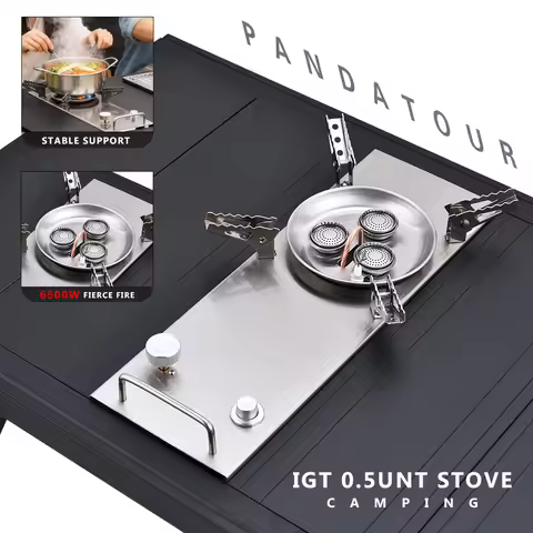 Pandatour Camping IGT 0.5UNT Table Gas Stove Windproof Stainless Steel Folding 6500W High Power Stov