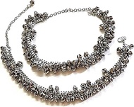 Indian Traditional Ethnic Fashion Bollywood Silver Oxidized Party-wear Wedding Beads Ghungroo Banjara Payal Anklet for Girls Women, Large, Metal, Pearl