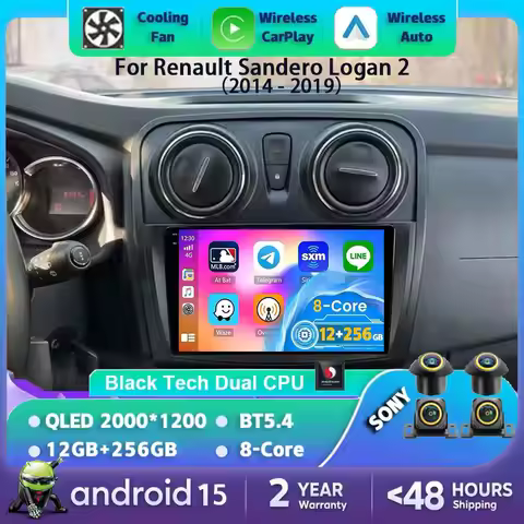 Android 15 Car Radio Multimedia Video Player for Renault Logan 2 Sandero 2 2012 - 2019 2 Din GPS Nav