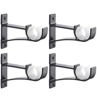 4 Pack Single Curtain Rod Brackets for Drapery Rod Aluminum Alloy Heavy Duty Curtain Rod Holders Black And White