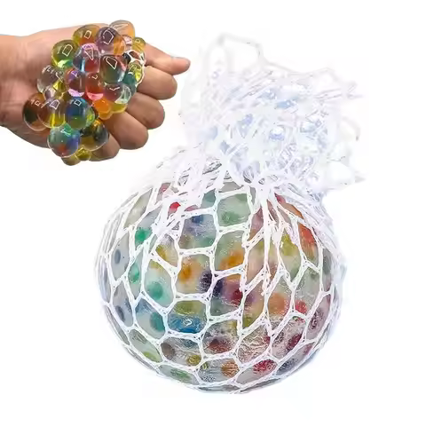 Stress Relieve Rainbow Squeeze Toys Rainbow Mesh Ball Stress Squeeze Grape Toys Soft Elastic Anxiety