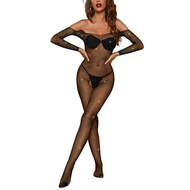 Women's Lingerie Fishnet Bodysuit Sparkly Rhinestone Sexy Mesh Teddy Lingerie Glitter Crystal Stocki