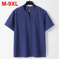 ASFLY 9XL Plus Size T Shirts Men Summer Casual Loose Cotton Linen Tshirts Solid Short Sleeve Tee Top