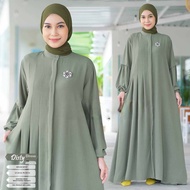Disty Dress Gamis Wanita Muslim Motif polos Crinkle Airflow LD 110 Kancing Hidup TERBARU