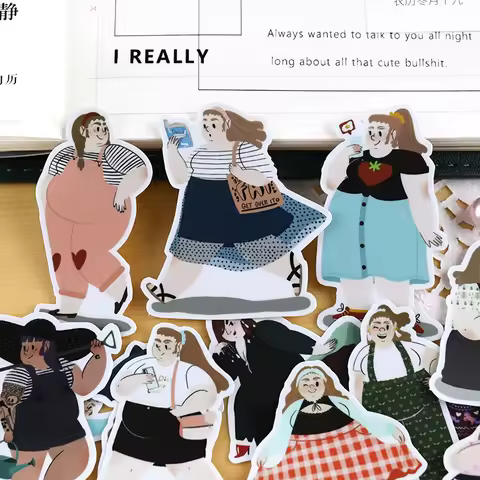 23pcs Fat Girl Daily Hand Account Cute Cartoon Sticker Hand Account Diy Album Waterproof Translucent