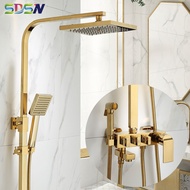 Gold Bathroom Shower Set SDSN Quality Brass Bathroom Shower Faucet Square Rainfall Shower Head Luxur