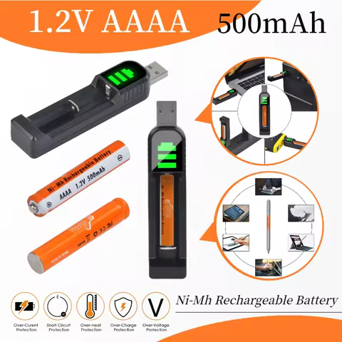 AAAA Ni-MH Rechargeable Battery 1.2V for Surface Pen/Bluetooth Earphone/Toys, USB Charger for AA AAA