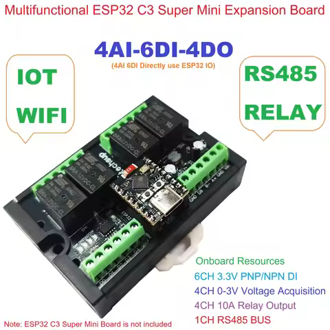 ESP32 C3 Relay Module for Arduino IOT Network, DC 9V 12V 24V Mini Expansion Board with 4AI-4DO RS485