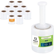PSBM Mini Stretch Wrap with Plastic Handle, 12 Rolls 5 Inch x 1000 Feet 80 Gauge Heavy Duty up to 50
