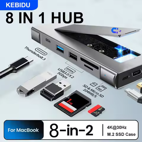 8-in-1 USB Hub M.2 NVMe SATA SSD Enclosure Storage USB3.2 Type-c to HDMI-Compatible Laptop Dock Stat