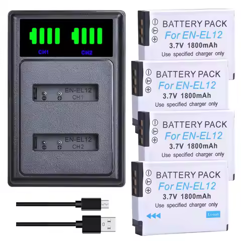 EN-EL12 ENEL12 Battery Bateria + Charger with Type C Port for Nikon Coolpix S9700 S9500 S9400 S9300 