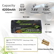 OVONIC | Compact Short 1/10 Competition Grade RC High Voltage LiPo Battery 2S 7.6V 130C