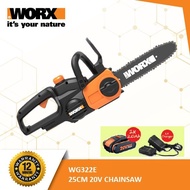 WORX WG322E 20V 2.0Ah Max Lithium-Ion 25cm Cordless Compact Chain Saw with Patented Auto Tension and