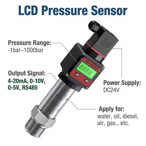 0-800bar to 4-20mA LCD Pressure Transmitter for Water Oil Gas 1bar 50bar 200bar Digital Display Pres