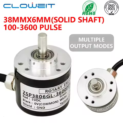 Cloweit 38mm Incremental Encoder 6mm Shaft Rotary Optical Switch Sensor A、B/Z-2/3 Phases 5/8 Wire 10
