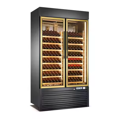 Commercial 950L Double Door Luxury Wine Celler Cooler 2.2M Built-In Gold Wine Refrigerators Bottle C