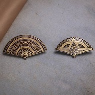 西班牙古董 大馬士革24K/純銀金屬鑲嵌工藝 阿拉伯圖騰 扇子胸針