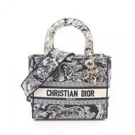 【日本直送】 Christian Dior Christian Dior Lady D-Lite 中號包 刺繡 手包 帆布 象牙色 海軍藍 兩用款