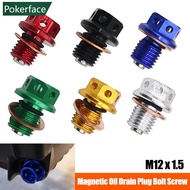 POKERFACE M12 x 1.5 Magnetic Oil Drain Plug Bolt Screw Washer Gasket For Yamaha YZF-R3 YZF-R25 MT-03