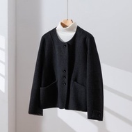 輕盈保暖羊毛混紡雙面短版大衣 深灰色 260107-3