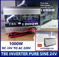 [ เเถมฟรี led floodlight 50W ] TBE Inverter อินเวอร์เตอร์ DC 24V TO AC 220V 1000 วัตต์ รุ่น Pure Sine กระเเสไฟบริสุทธิ์ คลื่นไฟนิ่ง เครื่องแปลงไฟรถเป็นไฟบ้าน หม้อแปลงไฟ ตัวแปลงไฟรถ ใช้อุปกรณ์ไฟบ้านได้ในรถ เครื่องเเห่เสียง [ เเท้ 100 % ]
