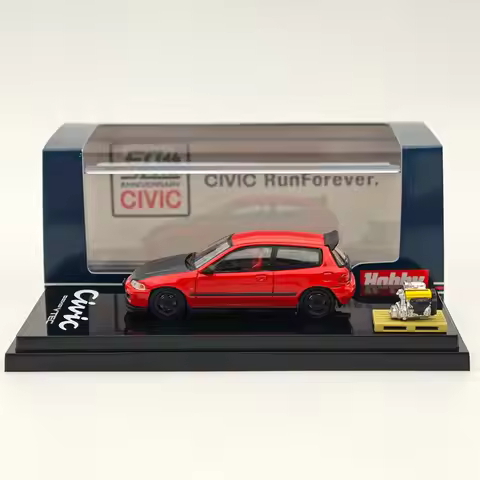 Hobby Japan 1/64 Civic (EG6) Customized Version with Engine Display Red HJ642017AR Diecast Models Ca