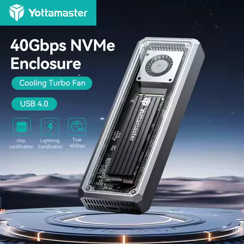 Yottamaster USB4 M.2 NVMe SSD Case with Cooling Turbo Fan 8TB Type C 40Gbps Hard Drive Enclosure Com