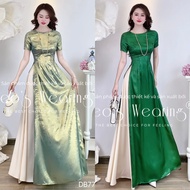 LEOSWEARING Modern Ao Dai Set Round Neck Short Sleeves with Pearl Silk Pants DB777