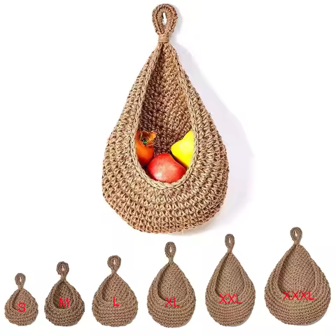 Handwoven Hanging Wall Fruit Vegetable Basket Organizer Container Decor for Kitchen Garden Mount Wal