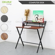OKURA Foldable Computer Desk with Shelf Study Desk Meja Lipat Writing Desk Portable study table Meja