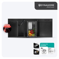 DYNAHOME WD-12050-TD-BK  อ่างล้างจานสแตนเลสสีดำ 2 หลุมพร้อมที่พักจาน เกรด 304