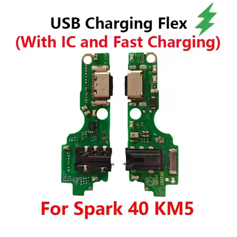 For Tecno Spark 40 KM5 USB Charging Port Dock With IC and Fast Charging Connector Board Flex Cable R