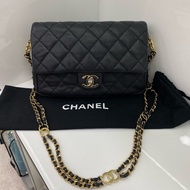 Chanel 23C black quilted caviar calfskin leather shoulder bag, double  C logo Chipped version香奈兒 23C