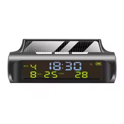 F26A Digital Clock Auto Solar Powered Clock with Week Month Calendar Time Temperature Display Car El