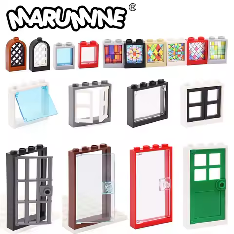 Marumine MOC Bricks Door Frame Window Glass Building Blocks City House Parts Compatible with 60616 6