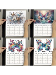 1pc/Set DIY Butterfly Diamond Painting Fridge Magnet Calendar - Flowers Diamond Art Calendar, Size 4