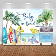 Baby on Board Baby Shower Photography Backdrop 6x4ft Summer Beach Baby Shower Background Surfing Boy