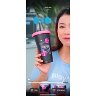 Raspberry plastic cup 710ml with straw