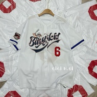 WHITE BASEBALL SHIRT NUMBER 6 EMBROIDERED