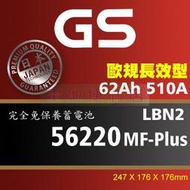 [電池便利店]GS統力 56220 MF-Plus LBN2 62Ah 歐規長效電池 56214 56224